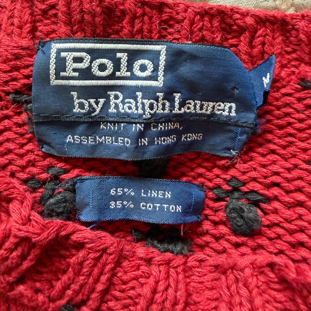 Ralph Lauren Red Crewneck Sweater with Skiing Bear Design - Picture 2 of 11